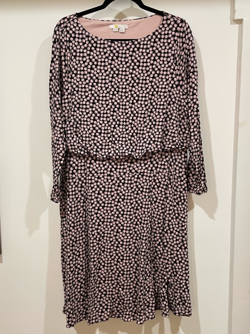Boden Pink Polka Dot Long Sleeve Midi Dress